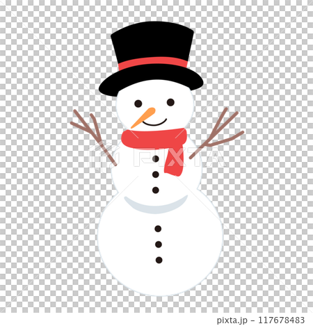 マフラーと帽子をかぶった雪だるまのイラスト マフラーと帽子をかぶった雪だるまのイラスト 117678483
