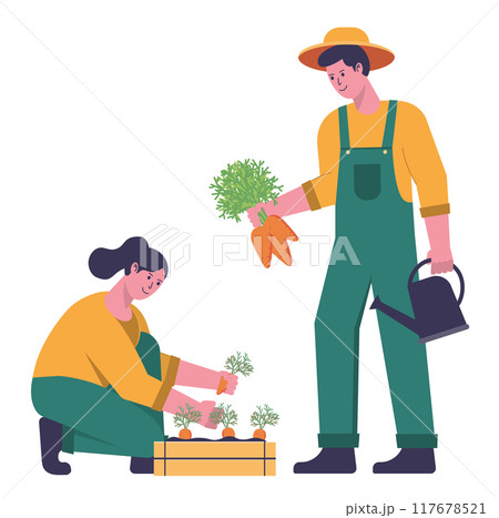 Couple of farmers with carrot Couple of farmers with carrot 117678521