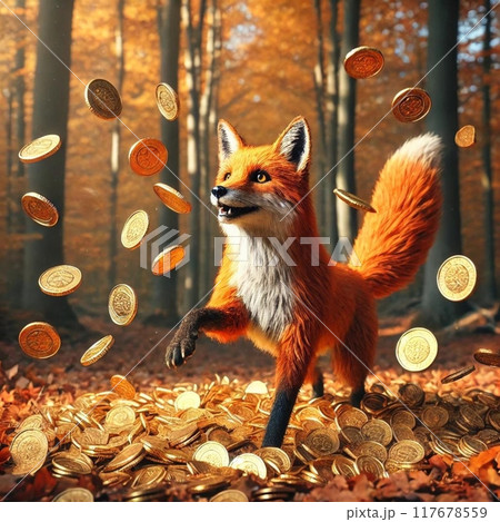 金貨をばらまくキツネ 117678559