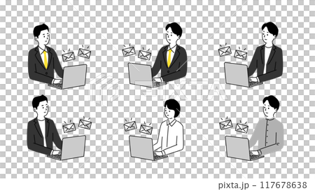 メールチェックをするビジネスパーソンのイラストセット、ベクター 117678638