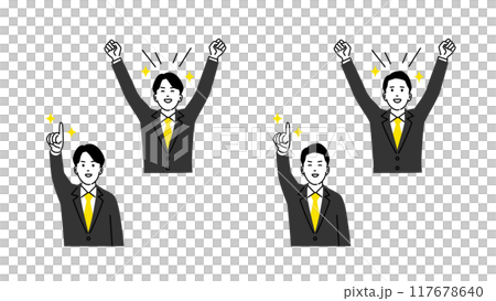 A simple vector illustration of a happy male businessman pointing A simple vector illustration of a happy male businessman pointing 117678640