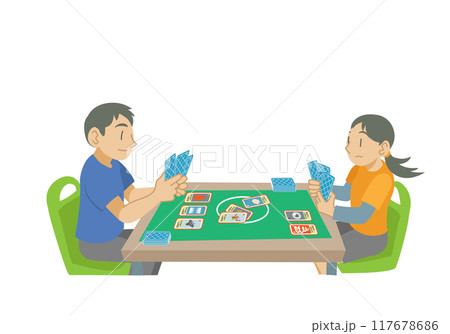 カードゲームで対戦する子供たちのイラスト 117678686