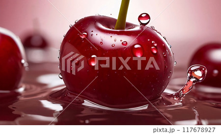 Fresh sweet red cherries are small, juicy fruits with a vibrant red hue color, bursting with sweet flavor, they're a summertime favorite, perfect for snacking, AI Generated 117678927