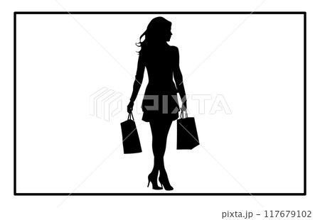 Woman Shopping Silhouette, Shopping Girl icon set, happy shopping girl style icon 117679102