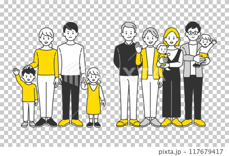 Smiling child-rearing household, three-generation family, full-body set [People vector illustration material] 117679417