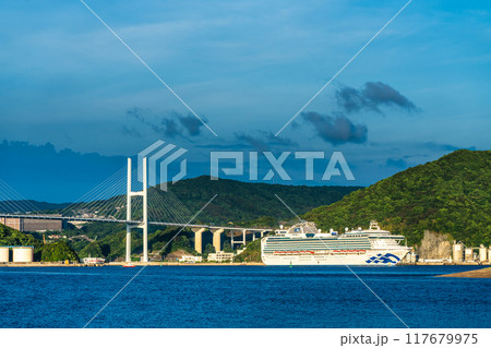 長崎港客船出港 神の島からダイヤモンド・プリンセスと女神大橋【長崎市】 長崎港客船出港 神の島からダイヤモンド・プリンセスと女神大橋【長崎市】 117679975