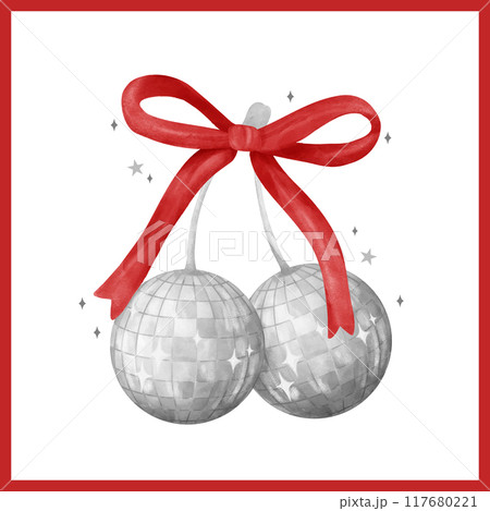 Trendy Groovy Disco Ball Cherries Coquette Watercolor with Red Ribbon Retro Style Trendy Groovy Disco Ball Cherries Coquette Watercolor with Red Ribbon Retro Style 117680221