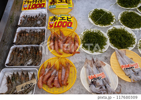 新潟県　寺泊魚の市場通りの海産物 117680309