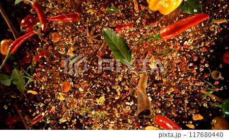 Freeze motion of exploding spice into the air. 117680440