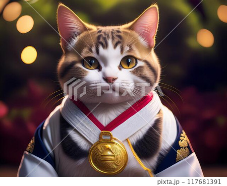 柔道の試合で金メダルを取った猫 117681391
