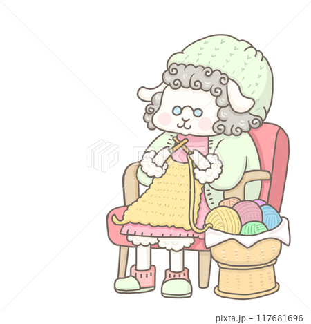 編物をするひつじのおばあちゃん 117681696