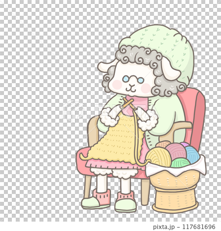 編物をするひつじのおばあちゃん 117681696