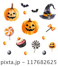 水彩風のハロウィンセット 117682625