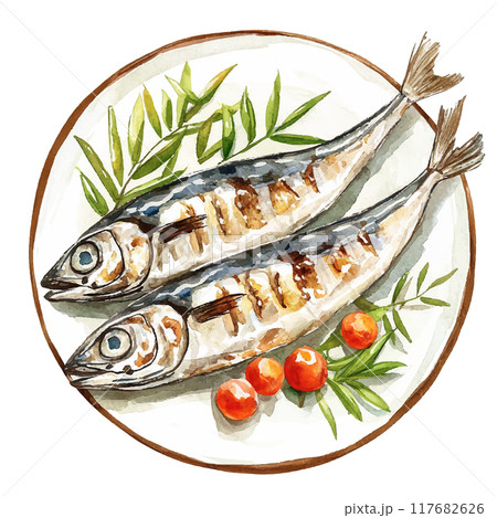 皿に入ったさんま 117682626