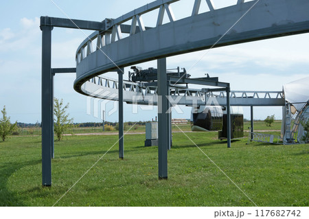 String-rail speed road. Modern technologies, transportation of future. Alternative transportation. Experimental site in Belarus.  117682742