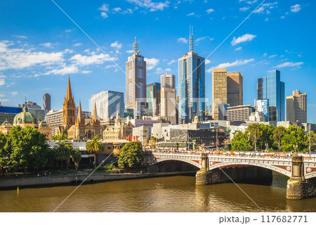Skyline of Melbourne city business district, CBD, located in Victoria state, Australia Skyline of Melbourne city business district, CBD, located in Victoria state, Australia 117682771