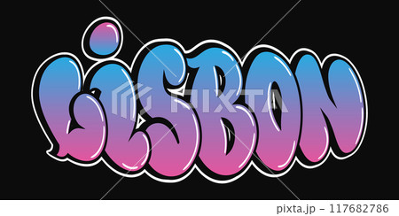 Lisbon - single word, letters graffiti style. Vector hand drawn logo. Funny cool trippy word Lisbon City, fashion, graffiti style print t-shirt, poster concept Lisbon - single word, letters graffiti style. Vector hand drawn logo. Funny cool trippy word Lisbon City, fashion, graffiti style print t-shirt, poster concept 117682786