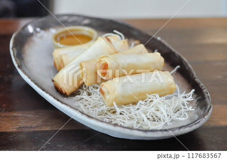 spring rolls, deep fried rolls or vermicelli rolls or deep fried Spring rolls or fried Spring rolls 117683567