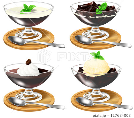 コーヒーゼリー 4種類 トッピング色々のイラスト素材 [117684008] - PIXTA