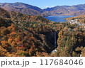 明智平から見た紅葉の華厳の滝と社山 117684046