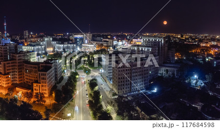 Aerial night illuminated Freedom Square panorama Aerial night illuminated Freedom Square panorama 117684598