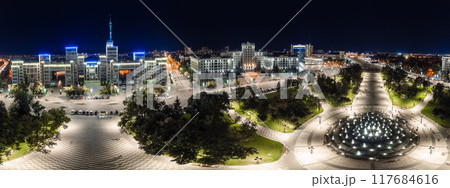 Aerial night Kharkiv city Derzhprom and University Aerial night Kharkiv city Derzhprom and University 117684616