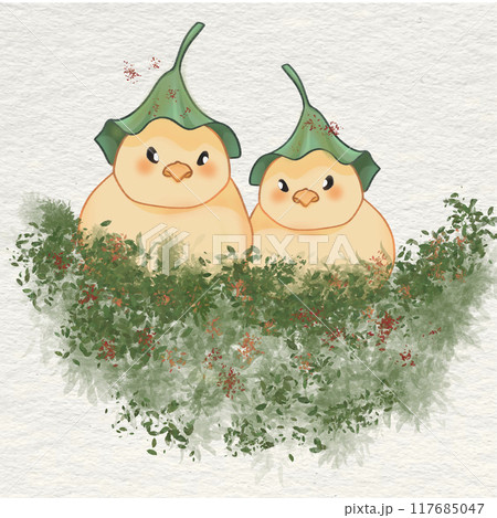 two birds in a green nest 117685047