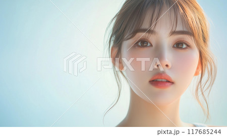 美肌の若くて綺麗な日本人女性モデルのビューティーポートレート 117685244