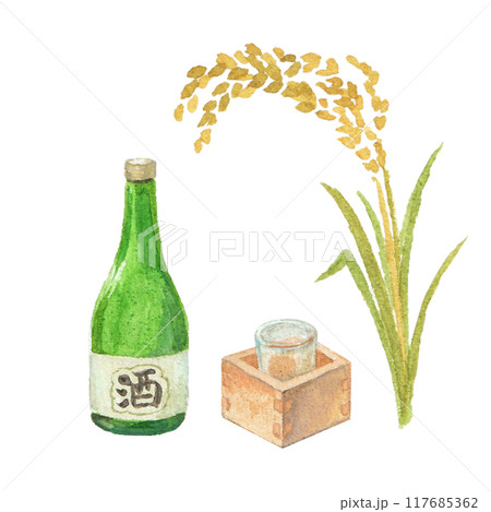 水彩絵の具で描いた日本酒のイメージ 117685362