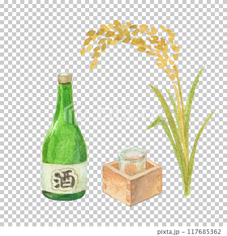水彩絵の具で描いた日本酒のイメージ 117685362