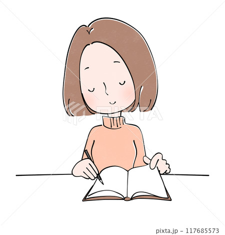 日記をつける女性のイラスト 117685573