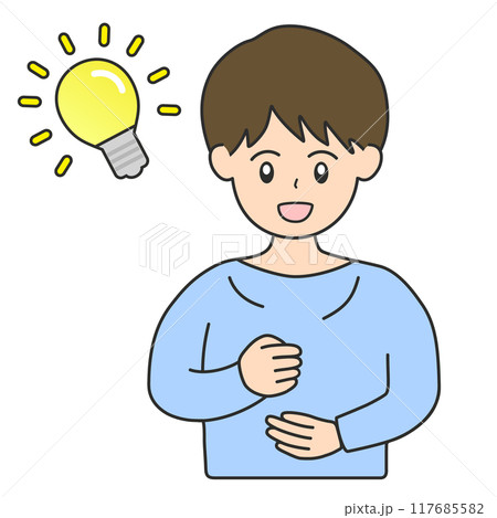 アイデアをひらめいた若い日本人の男性の線画イラスト 117685582