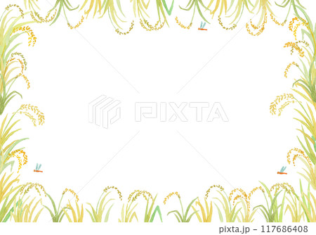 水彩絵の具で描いた稲穂の背景 水彩絵の具で描いた稲穂の背景 117686408