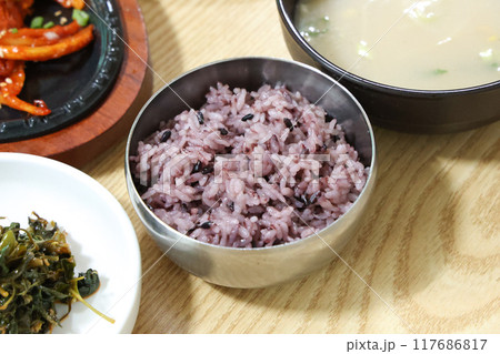 korean meal steam purple rice korean meal steam purple rice 117686817