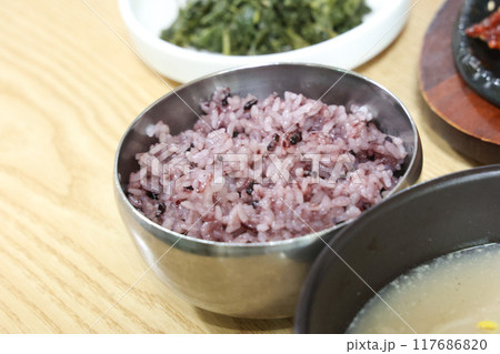 korean meal steam purple rice korean meal steam purple rice 117686820