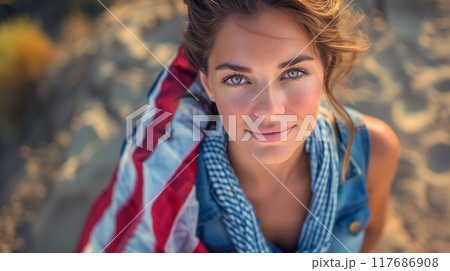 Flag she holds symbolizes freedom and democracy 117686908