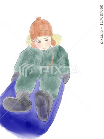 ソリに乗る子どものイラスト 117687060