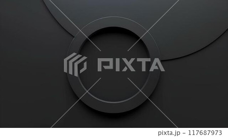 abstract background with black circle and gradient dark grey color, minimalistic style, flat design for banner template, futuristic style, sleek and modern 117687973
