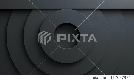 abstract background with black circle and gradient dark grey color, minimalistic style, flat design for banner template, futuristic style, sleek and modern 117687974