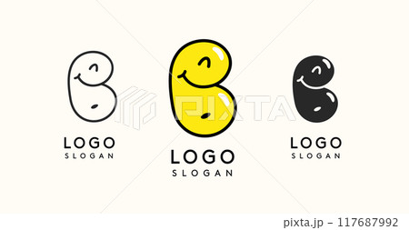 Playful cartoon letter B with glossy, bubbly appearance, available in silhouette, contour, colored versions. Perfect for children's brand, entertainment company, creative studio. Vector illustration. Playful cartoon letter B with glossy, bubbly appearance, available in silhouette, contour, colored versions. Perfect for children's brand, entertainment company, creative studio. Vector illustration. 117687992