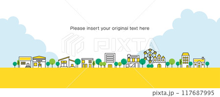 交番、ビル、住宅など、シンプルでかわいい街のイラスト素材 117687995