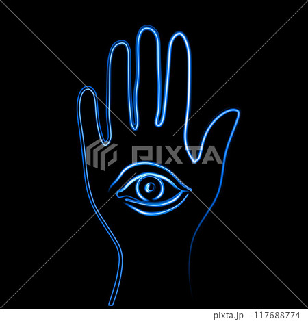 Palmistry theme vector isolated illustration with neon effect. Palmistry theme vector isolated illustration with neon effect. 117688774