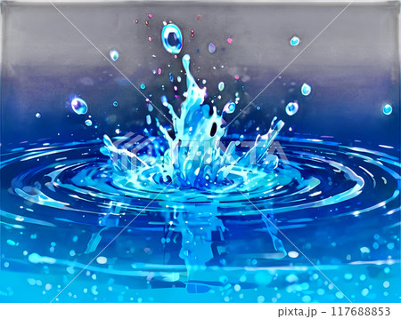 背景透明な青の水しぶきと水のエネルギーPNG　CG 117688853