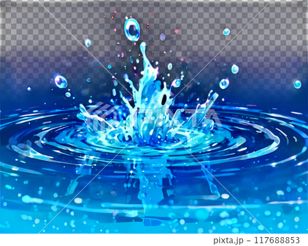 背景透明な青の水しぶきと水のエネルギーPNG　CG 117688853
