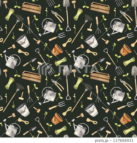watercolor garden seamless pattern on black background watercolor garden seamless pattern on black background 117688931