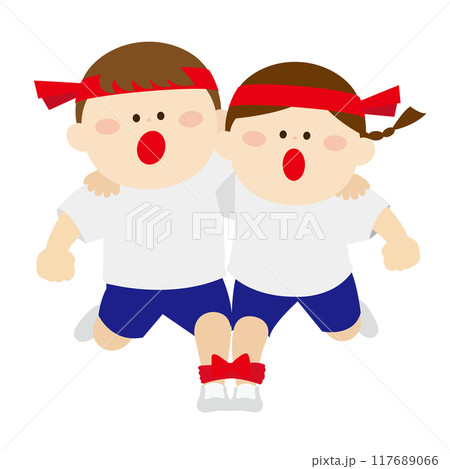 運動会で二人三脚で走る赤い鉢巻の子供 運動会で二人三脚で走る赤い鉢巻の子供 117689066