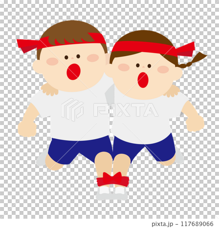 運動会で二人三脚で走る赤い鉢巻の子供 運動会で二人三脚で走る赤い鉢巻の子供 117689066
