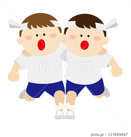 運動会で二人三脚で走る白い鉢巻の子供 運動会で二人三脚で走る白い鉢巻の子供 117689067