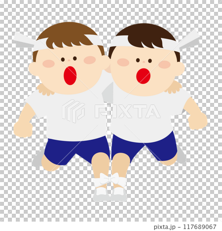 運動会で二人三脚で走る白い鉢巻の子供 運動会で二人三脚で走る白い鉢巻の子供 117689067