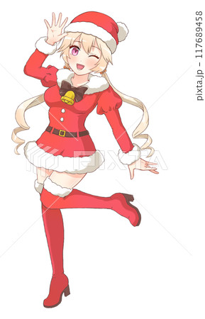 萌えアニメ風キャラクター立ち絵 サンタコスプレの女の子のイラスト